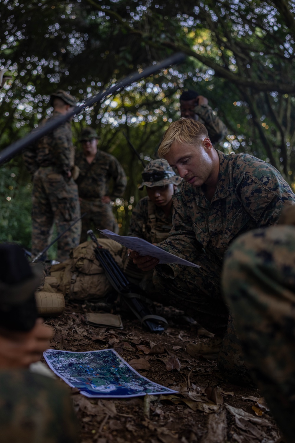 U.S. Marines with 1st MARDIV rehearse jungle reconnaissance patrols during Marara 24