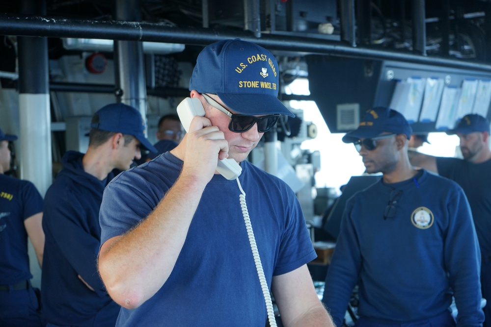 Coast Guard Cutter Stone operates in the Atlantic Ocean
