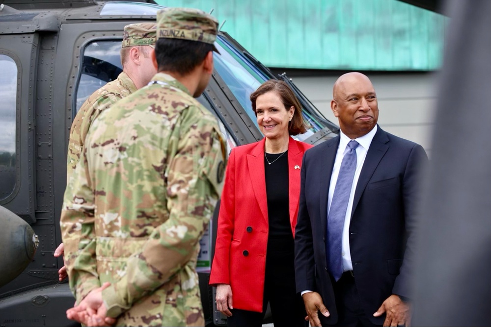 Ambassador Denise Bauer visits with U.S. Army soldiers at EUROSATORY 2024