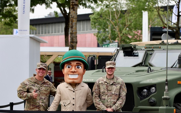 U.S. Army soldiers present combat platforms during EUROSATORY 2024