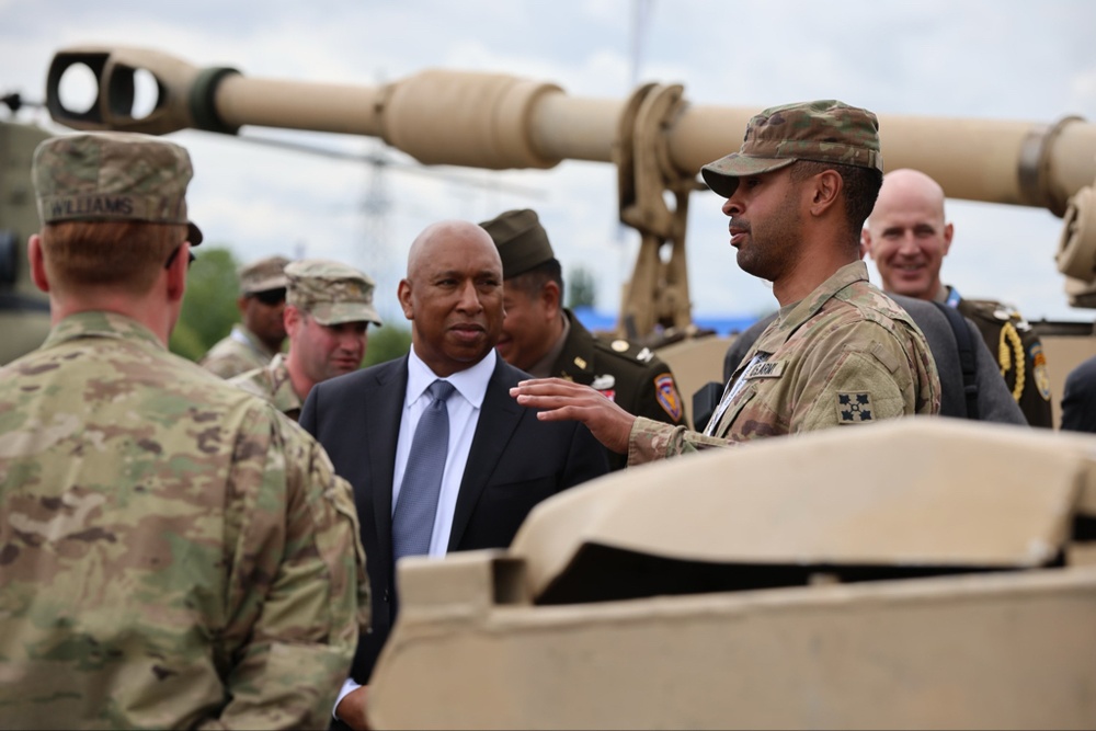 Principle Deputy Assistant Secretary for the Bureau of Political-Military Affairs Mr. Stanley Brown visits with U.S. Army Soldiers at EUROSATORY 2024