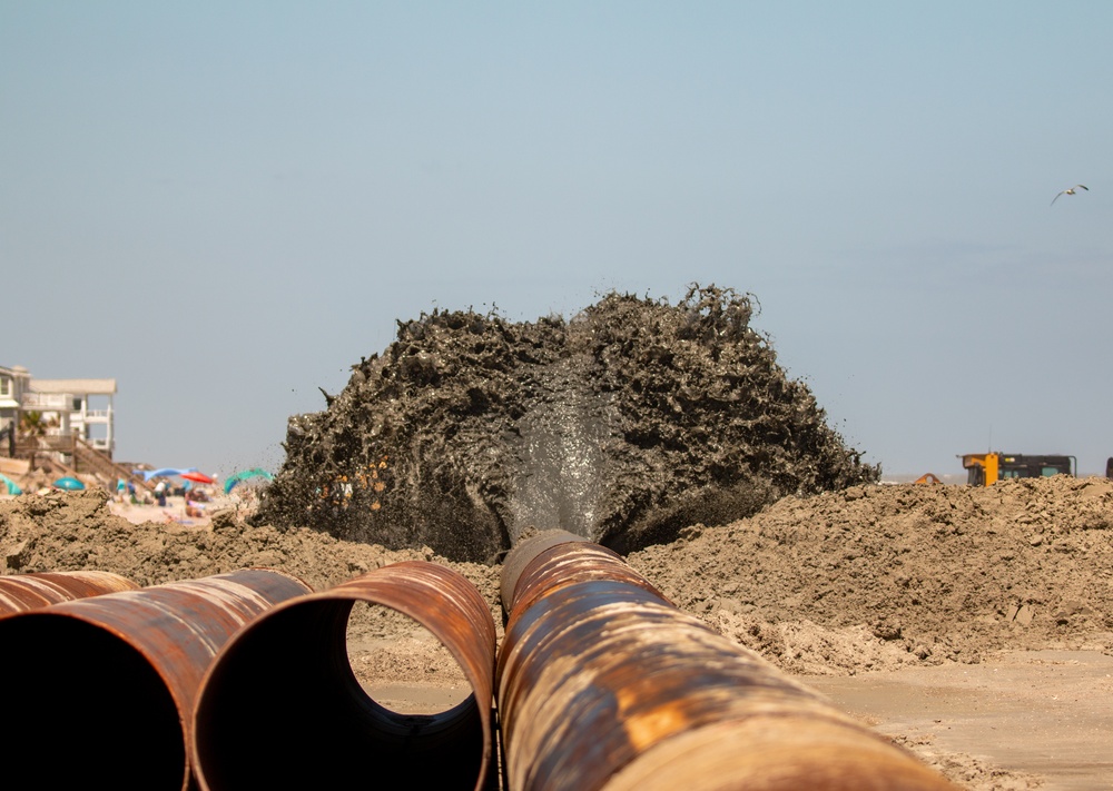 Renourishment Work Continues On Folly Beach