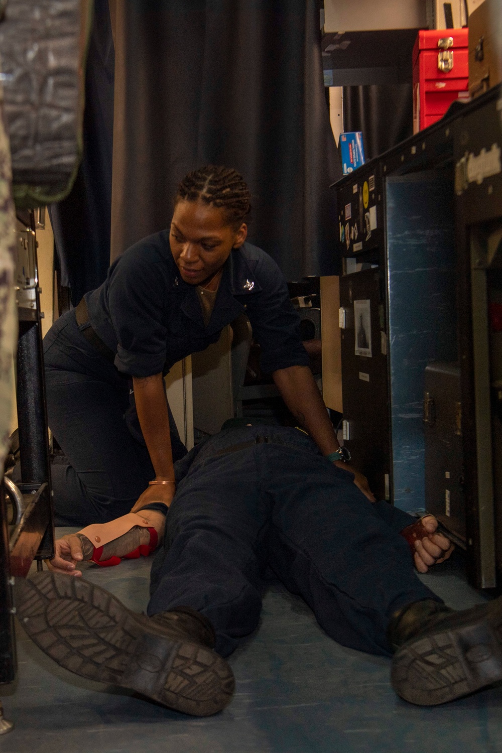 Sailors Practice Casualty Drill