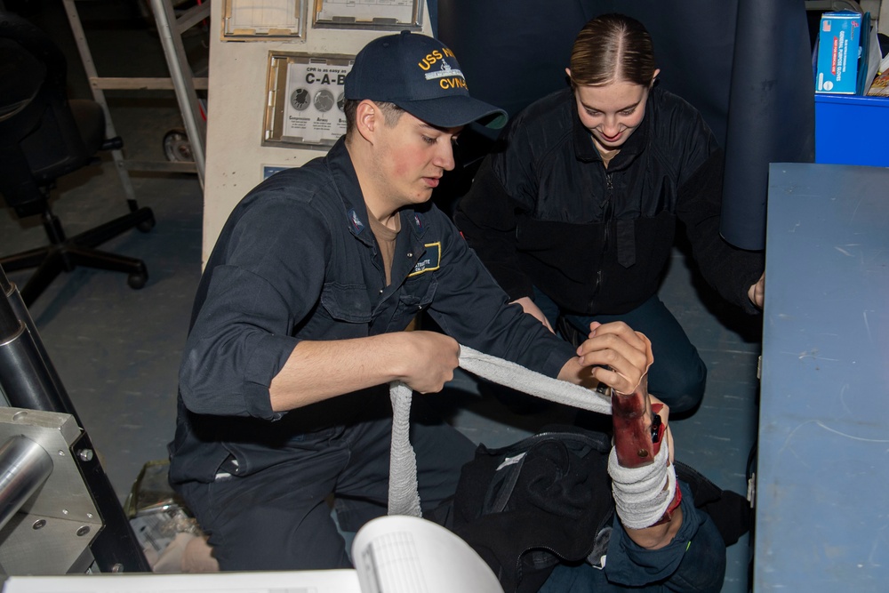 Sailors Practice Casualty Drill