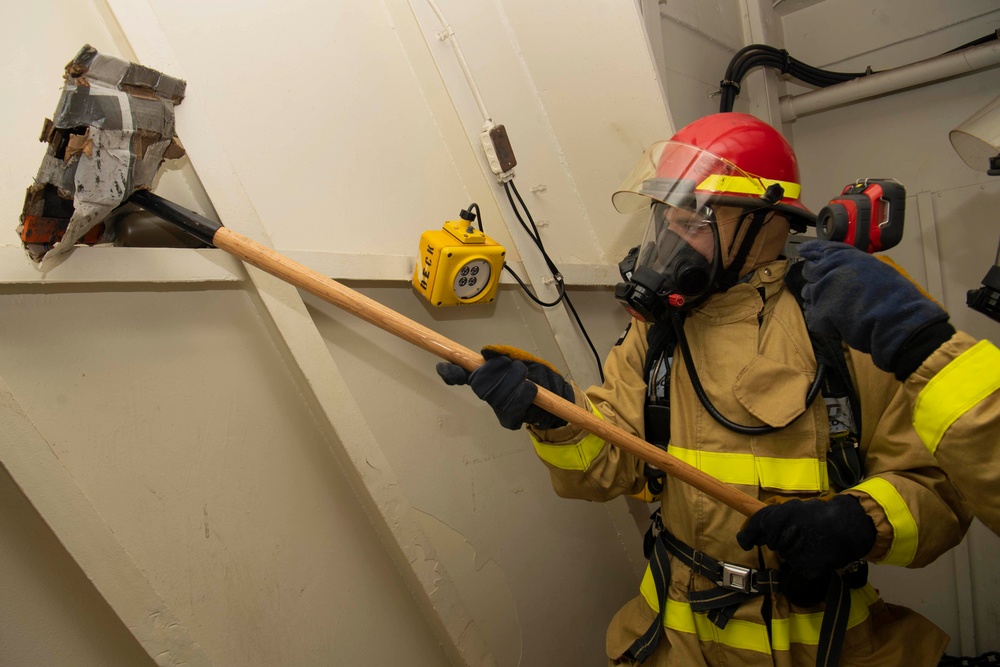 Sailor Practices Fire-Fighting