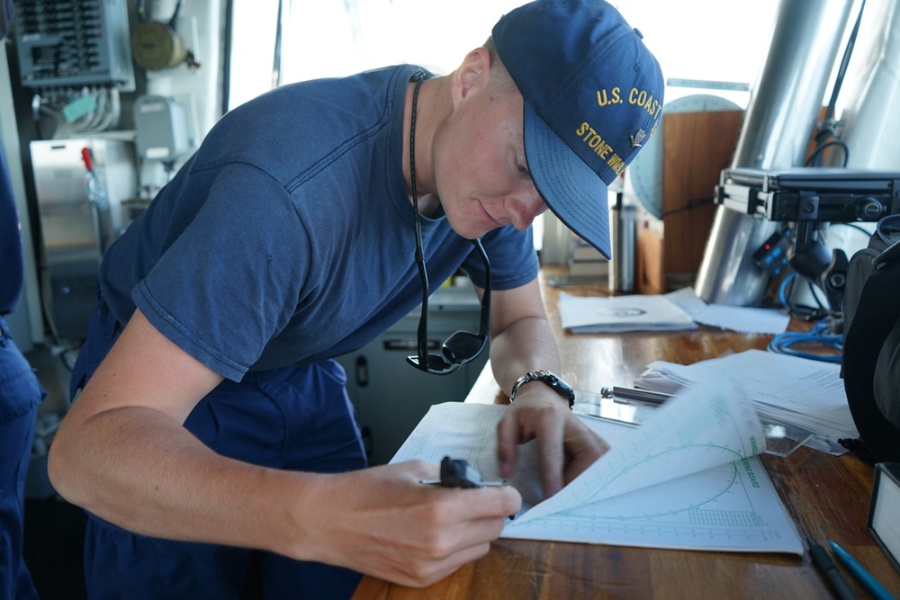 US Coast Guard Cutter Stone conducts operations in the Atlantic Ocean