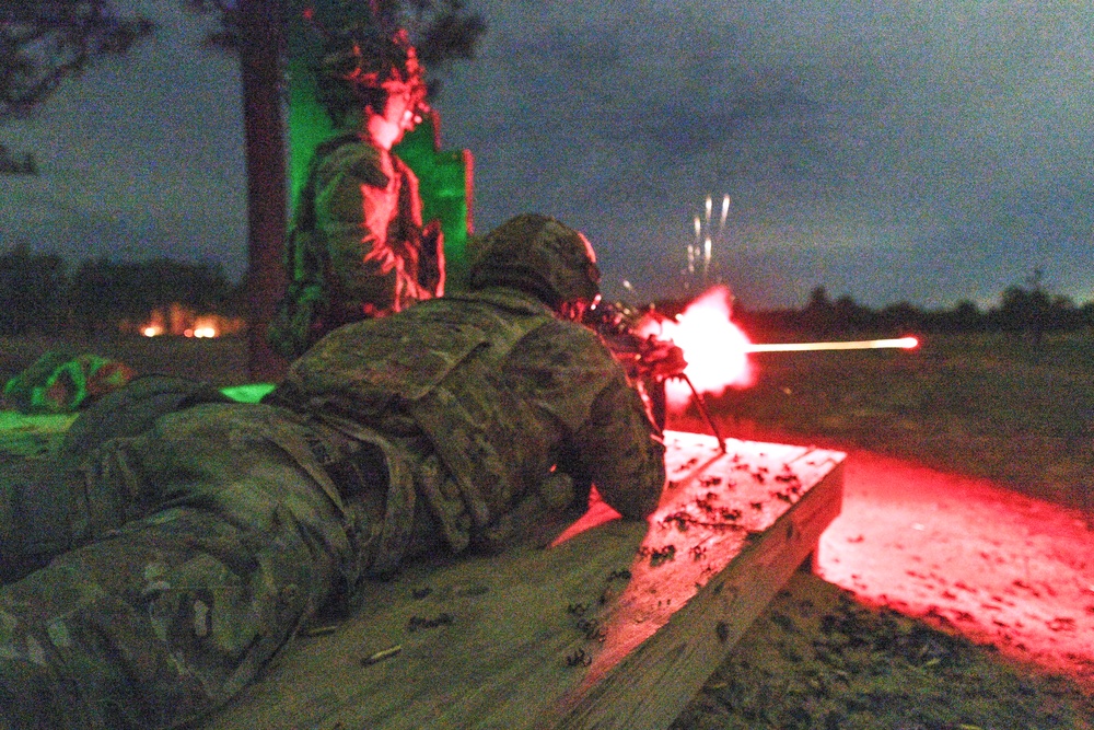 Combat medics use the M249 light machine gun during a field observational assessment