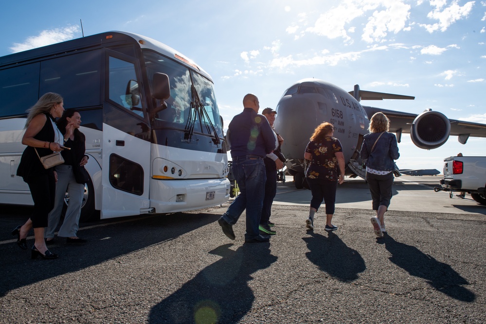 Local Travis civic leaders take part in a C-17 familiarization flight