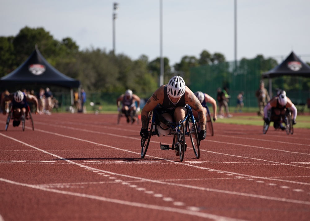 Athletes Compete in Wheelchair Track Event During 2024 DoD Warrior Games