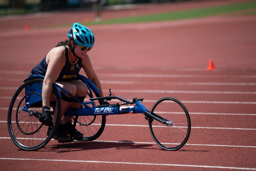 Petty Officer 1st Class Angela Harris Competes in Wheelchair Track Event During 2024 DoD Warrior Games