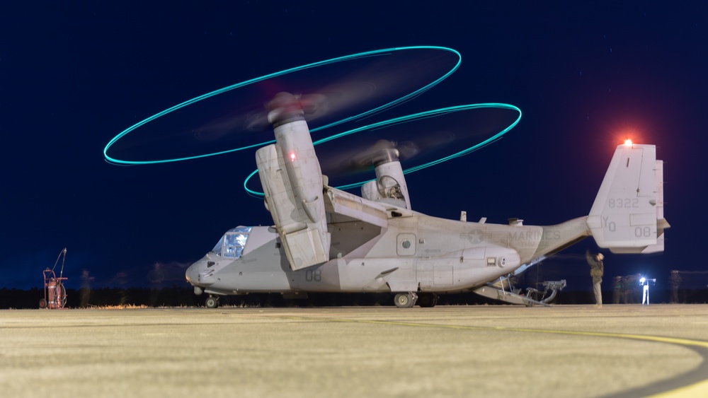 MRF-D 24.3: MV-22B Ospreys fly at night during Exercise Diamond Storm 24