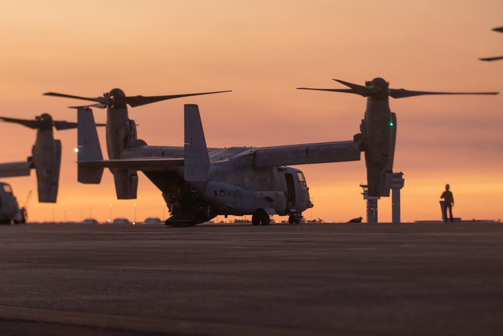 MRF-D 24.3: MV-22B Ospreys fly at night during Exercise Diamond Storm 24
