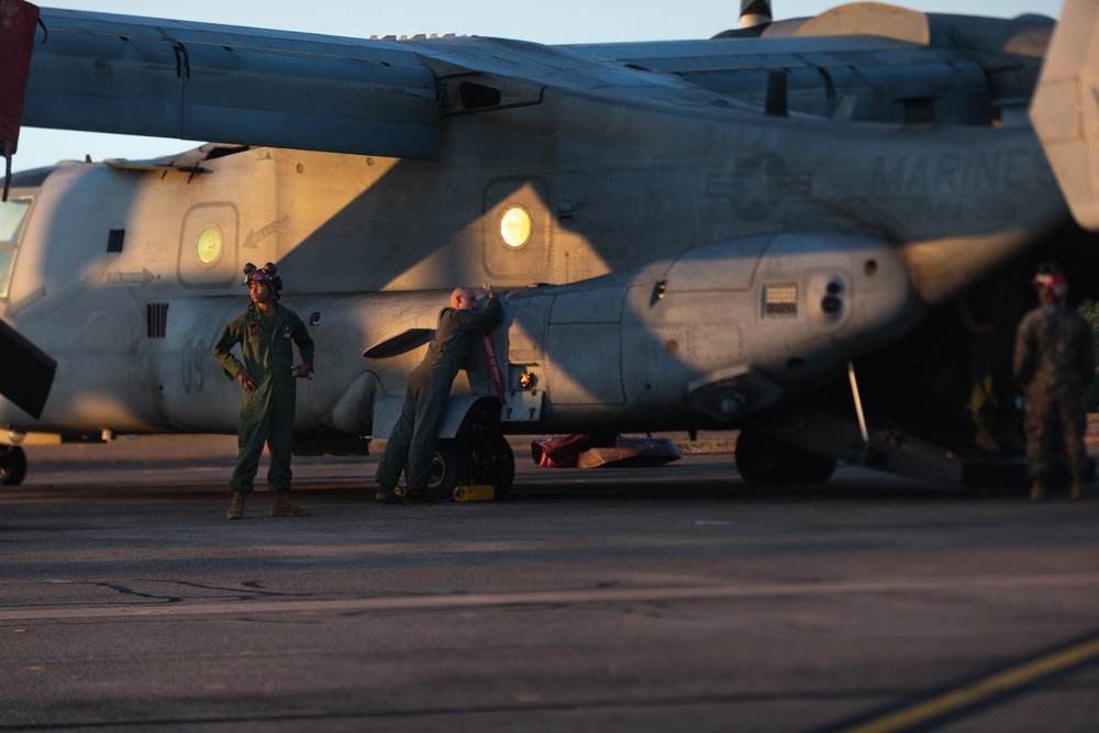 MRF-D 24.3: MV-22B Ospreys fly at night during Exercise Diamond Storm 24