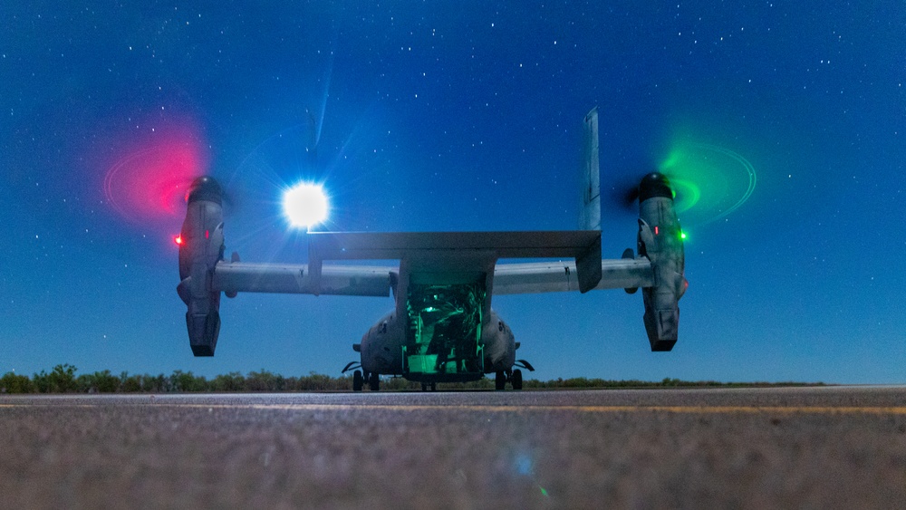 MRF-D 24.3: MV-22B Ospreys fly at night during Exercise Diamond Storm 24