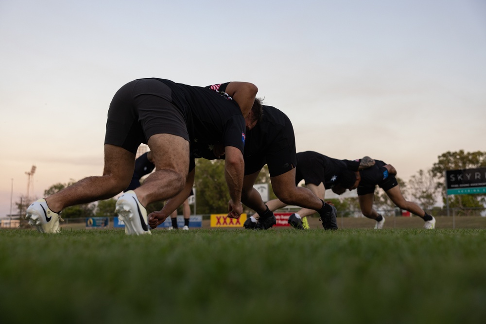 MRF-D 24.3 Marines meet Australia's National men’s rugby team Australia Sevens, practice rugby skills