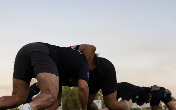 MRF-D 24.3 Marines meet Australia's National men’s rugby team Australia Sevens, practice rugby skills