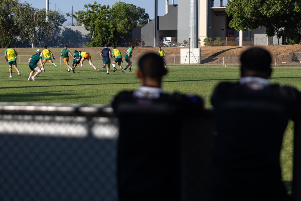 MRF-D 24.3 Marines meet Australia's National men’s rugby team Australia Sevens, practice rugby skills