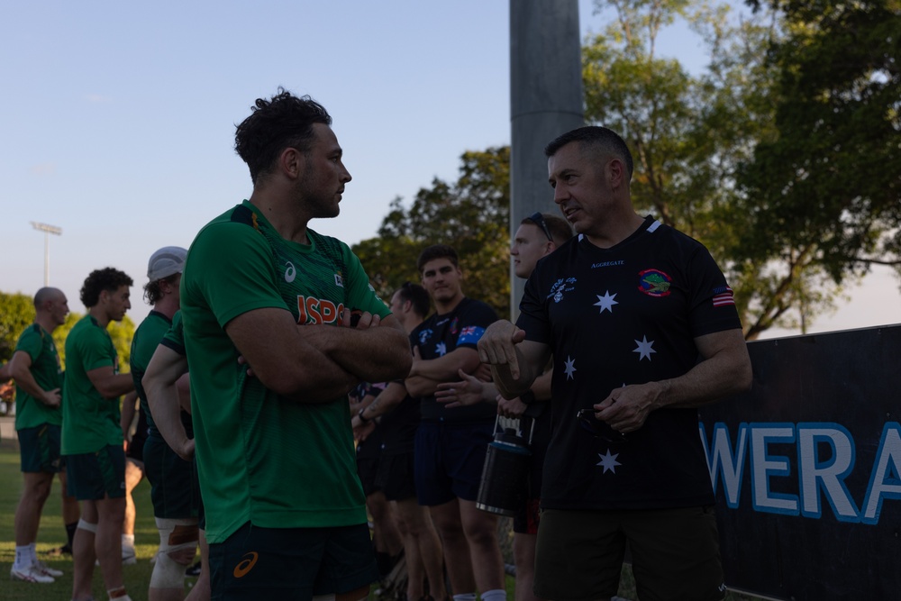 MRF-D 24.3 Marines meet Australia's National men’s rugby team Australia Sevens, practice rugby skills