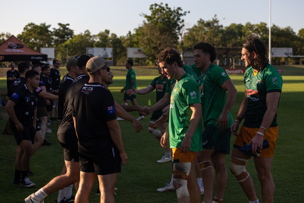 MRF-D 24.3 Marines meet Australia's National men’s rugby team Australia Sevens, practice rugby skills
