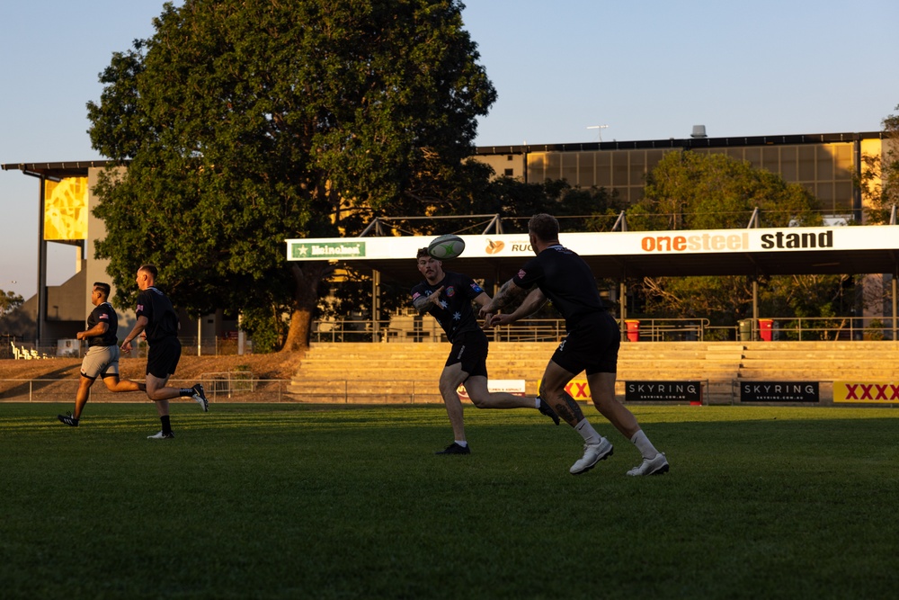MRF-D 24.3 Marines meet Australia's National men’s rugby team Australia Sevens, practice rugby skills