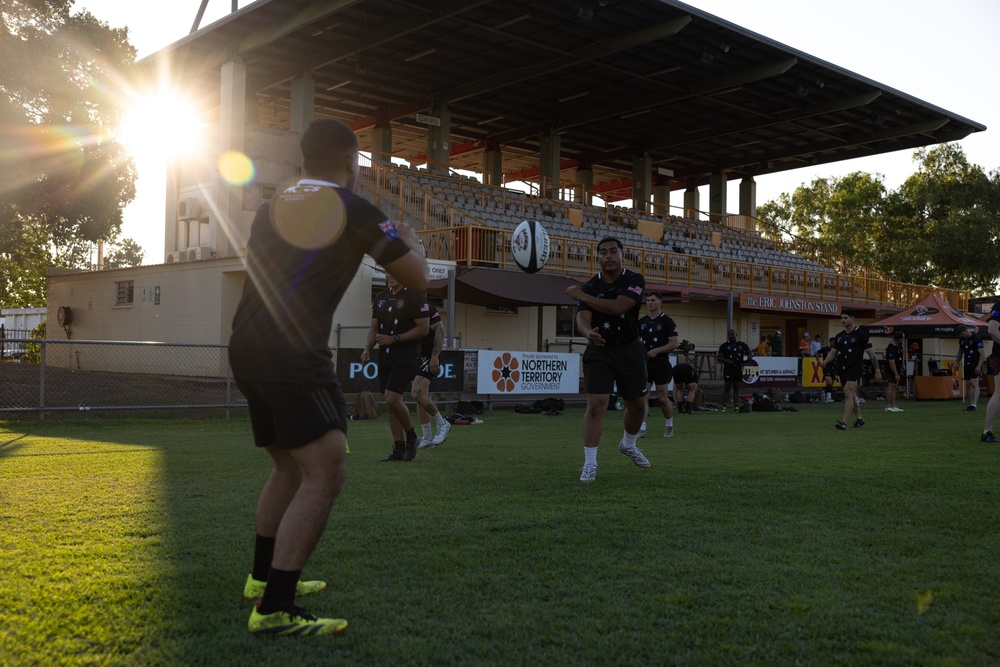 MRF-D 24.3 Marines meet Australia's National men’s rugby team Australia Sevens, practice rugby skills