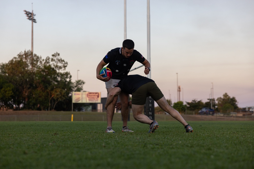 MRF-D 24.3 Marines meet Australia's National men’s rugby team Australia Sevens, practice rugby skills