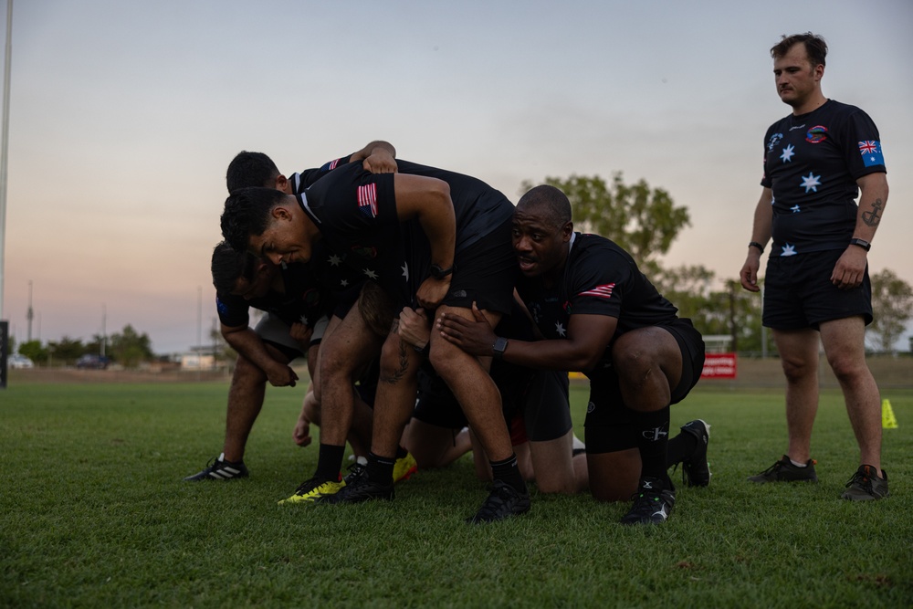 MRF-D 24.3 Marines meet Australia's National men’s rugby team Australia Sevens, practice rugby skills