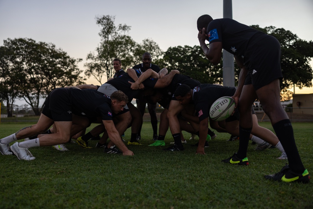 MRF-D 24.3 Marines meet Australia's National men’s rugby team Australia Sevens, practice rugby skills