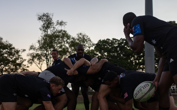 MRF-D 24.3 Marines meet Australia's National men’s rugby team Australia Sevens, practice rugby skills