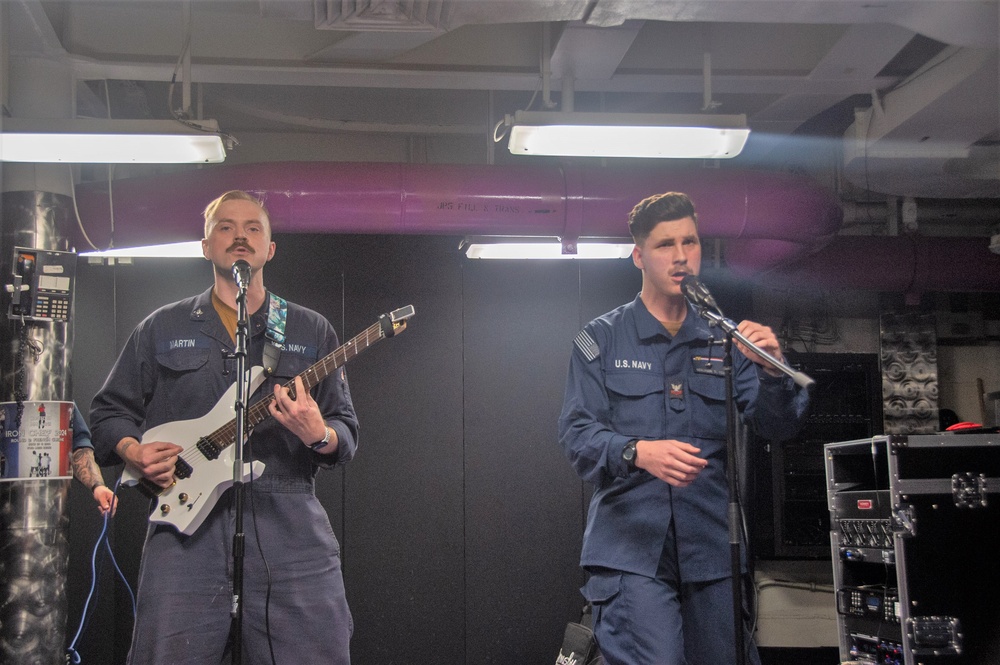 USS Ronald Reagan (CVN 76) Sailors audition for talent show