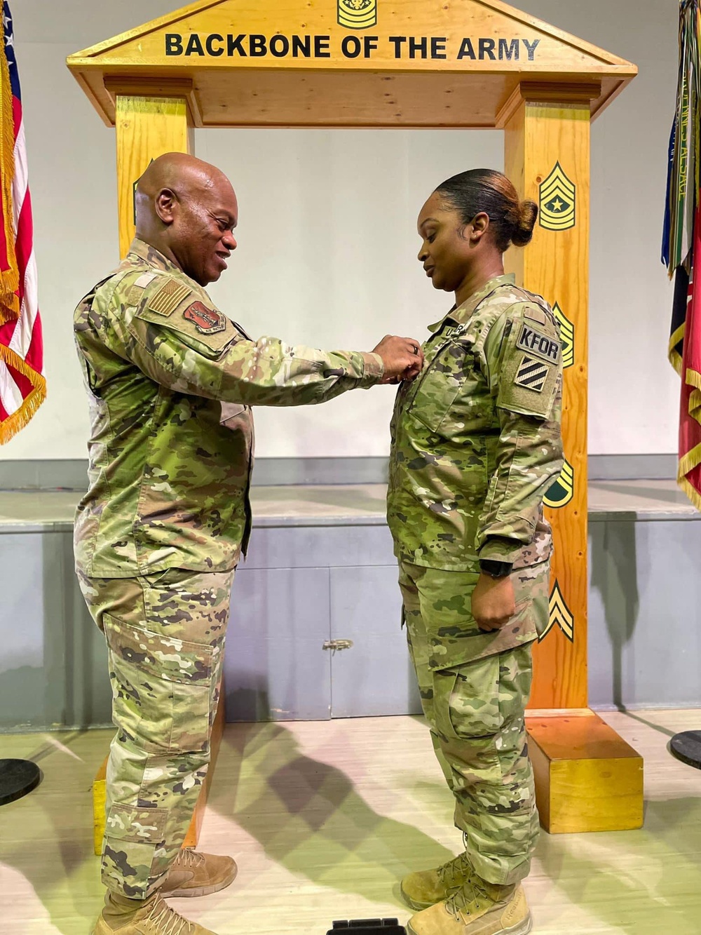 Top National Guard enlisted leader promotes deployed Georgia National Guard Soldier, niece