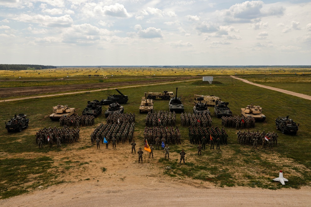 U.S. Army and NATO allies pose for a Battle Group photo