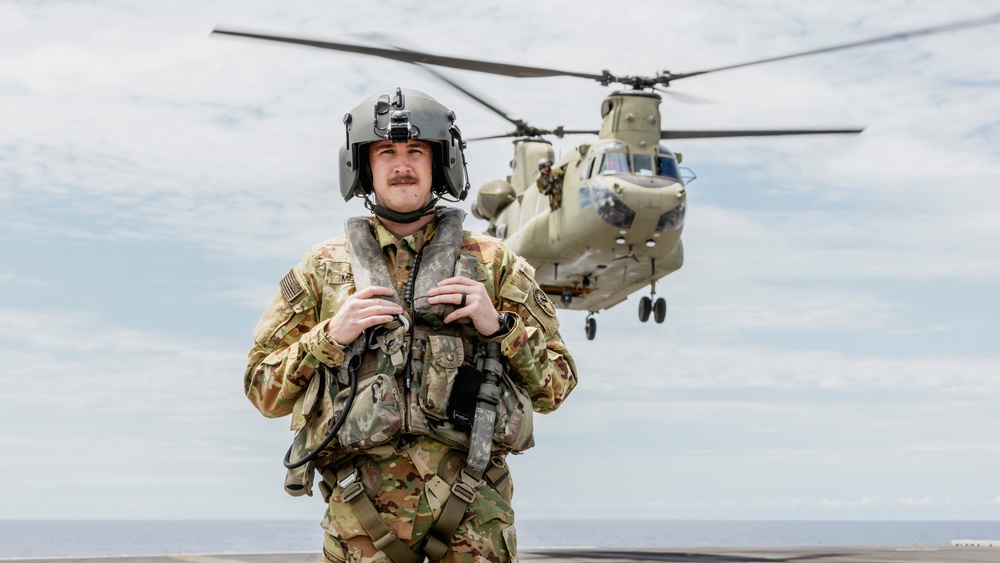 An Army CH-47 Chinook Conducts Deck Landing Qualifications on George Washington