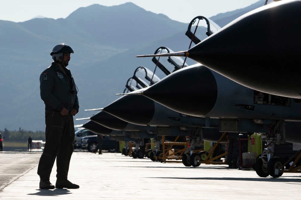 USAF F-22 Raptors and German Air Force PA-200 Tornados train at JBER