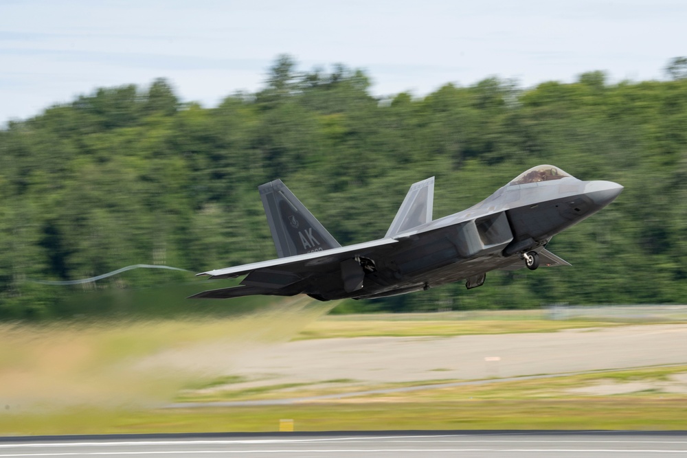 USAF F-22 Raptors and German Air Force PA-200 Tornados train at JBER