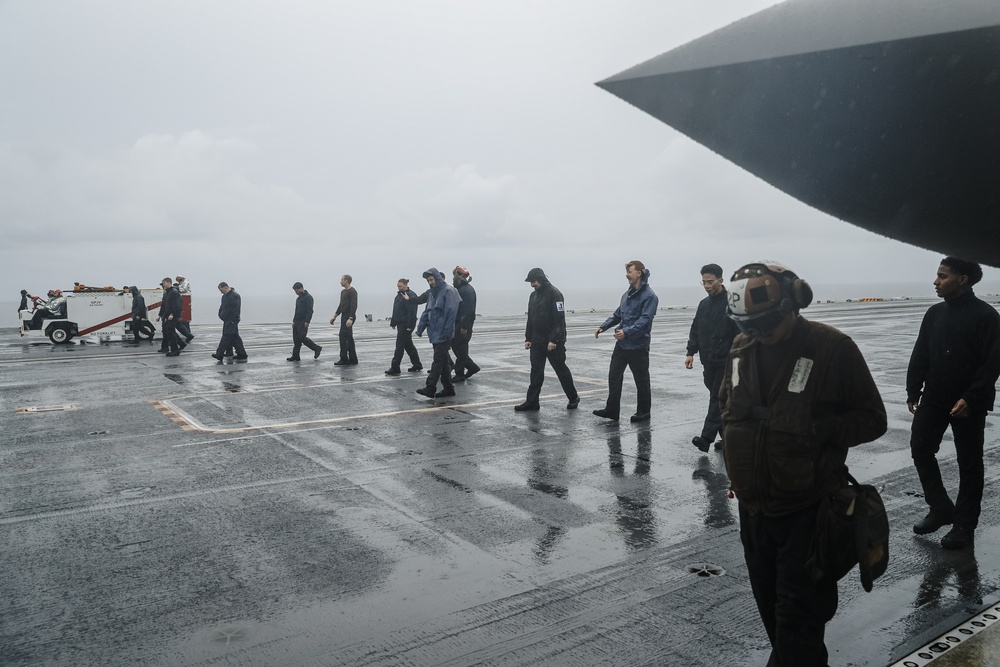 George Washington Sailors conduct a foreign object debris walkdown