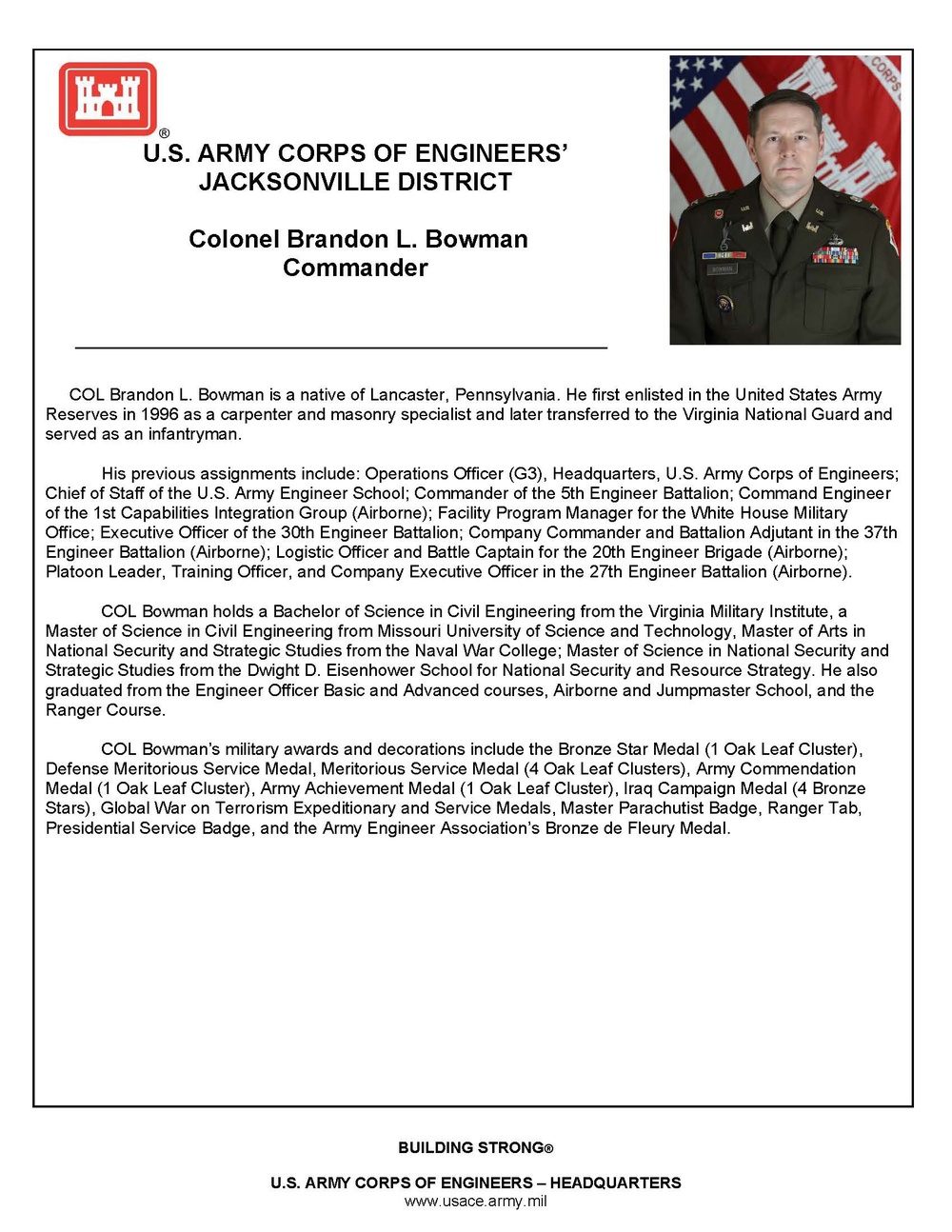 USACE Jacksonville District Change of Command 2024