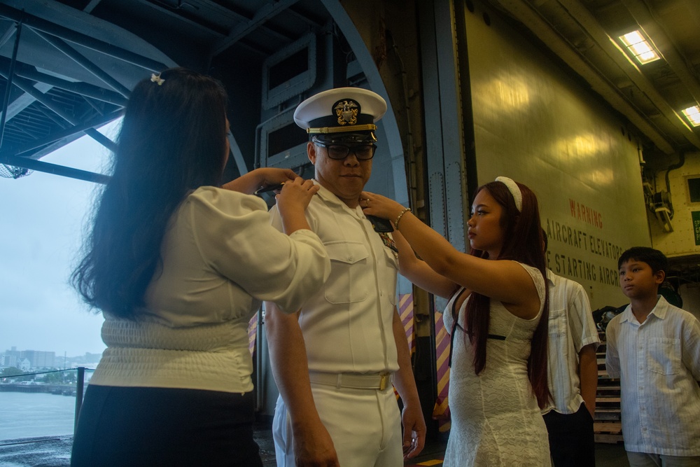 The USS America (LHA 6) hosts a promotion ceremony in Sasebo Bay