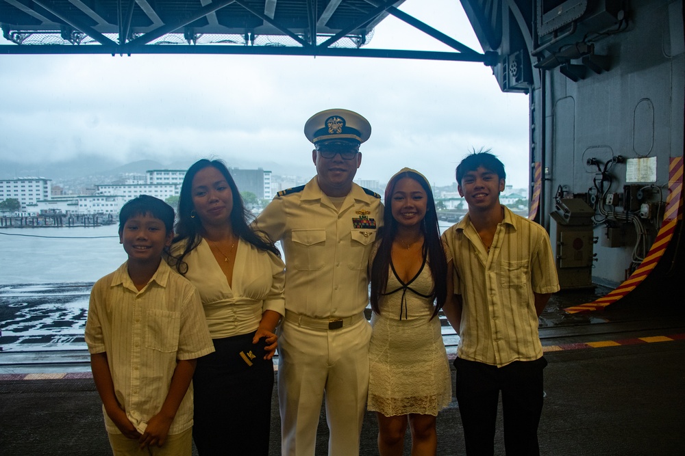The USS America (LHA 6) hosts a promotion ceremony in Sasebo Bay