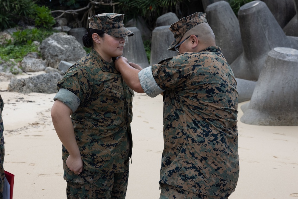 U.S. Navy Sailors are awarded the Fleet Marine Force pin