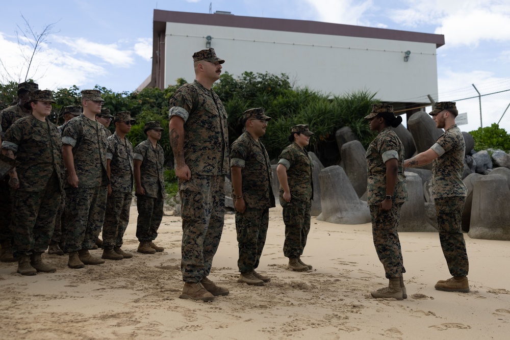 U.S. Navy Sailors are awarded the Fleet Marine Force pin