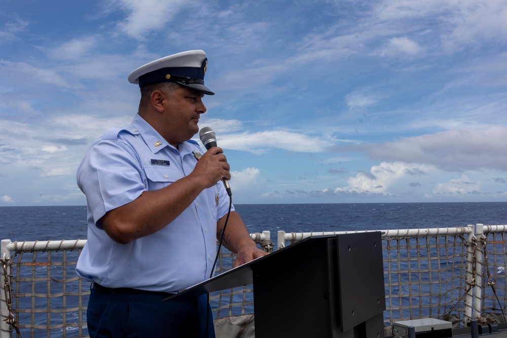 USCGC Waesche burial at sea for Master Chief Clarence Dowden Jr.