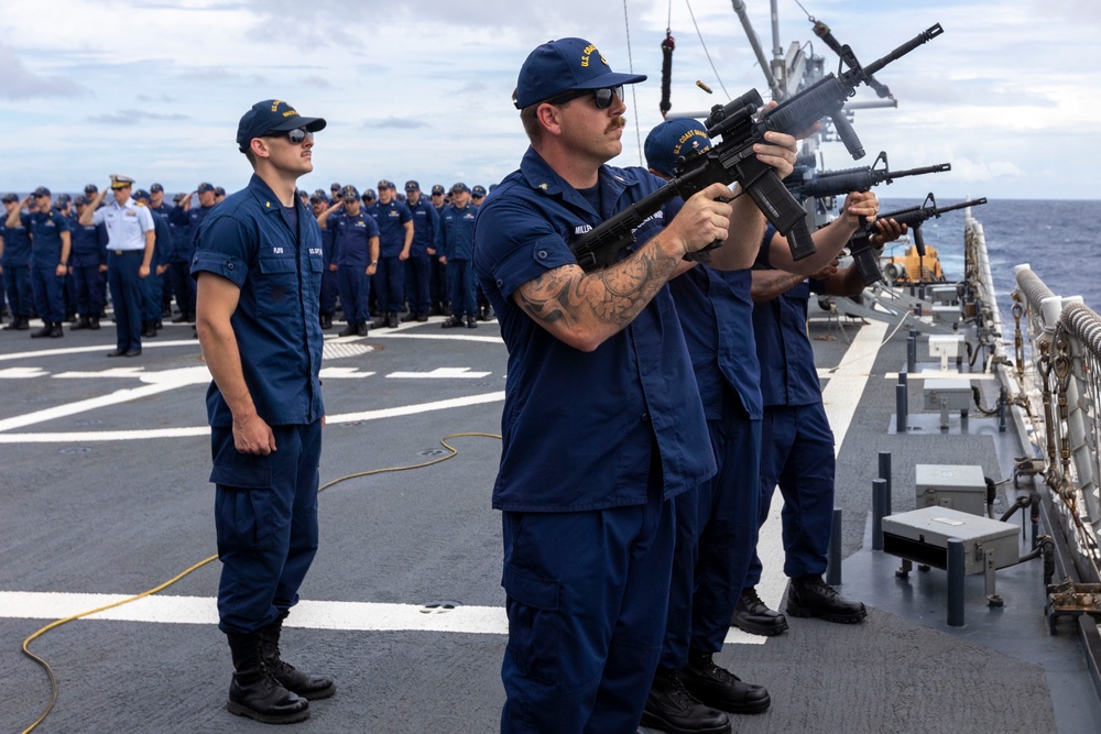 USCGC Waesche burial at sea for Master Chief Clarence Dowden Jr.