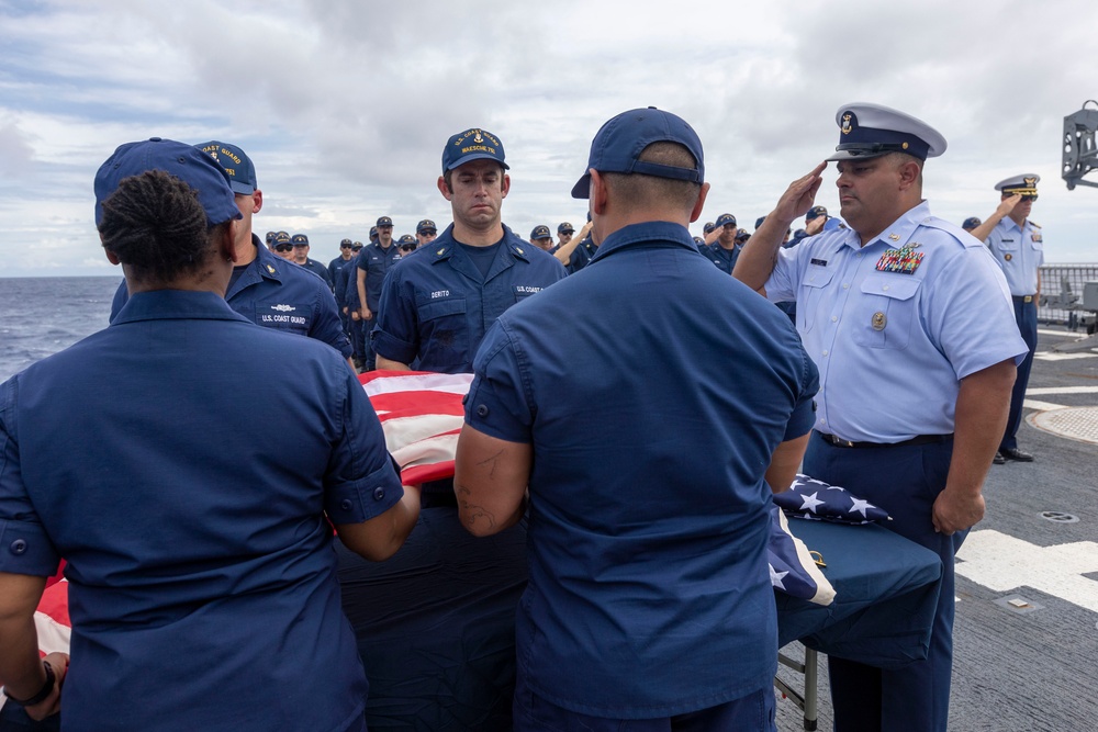 USCGC Waesche burial at sea for Master Chief Clarence Dowden Jr.