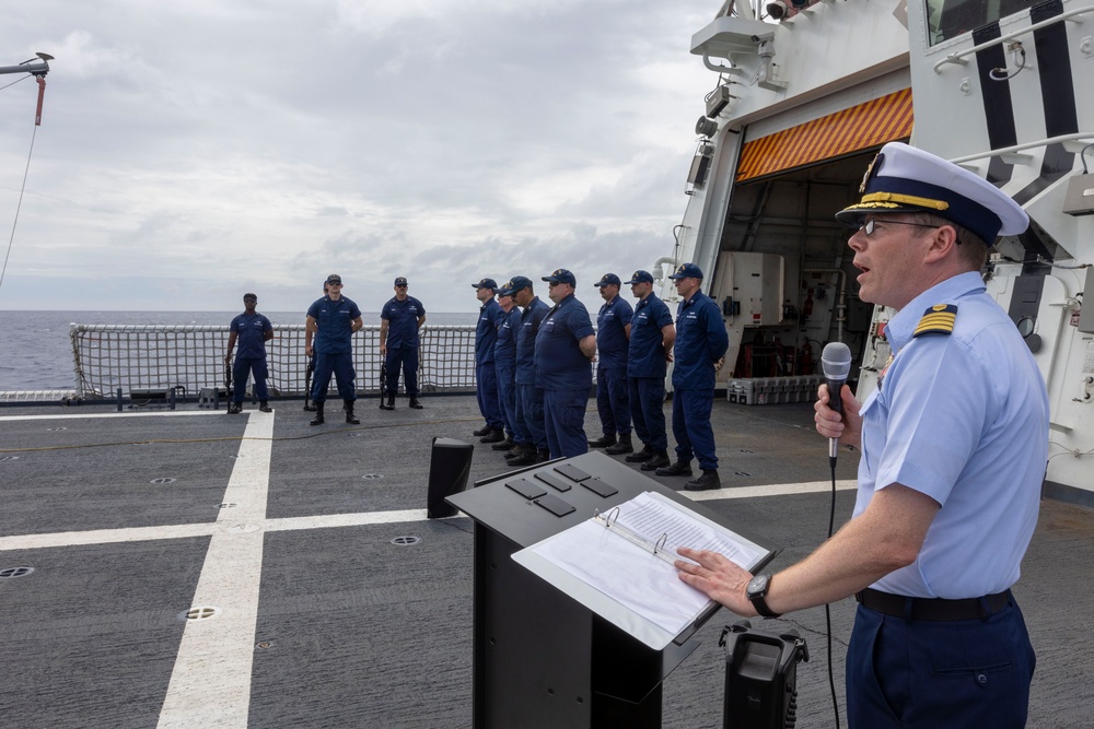 USCGC Waesche burial at sea for Master Chief Clarence Dowden Jr.