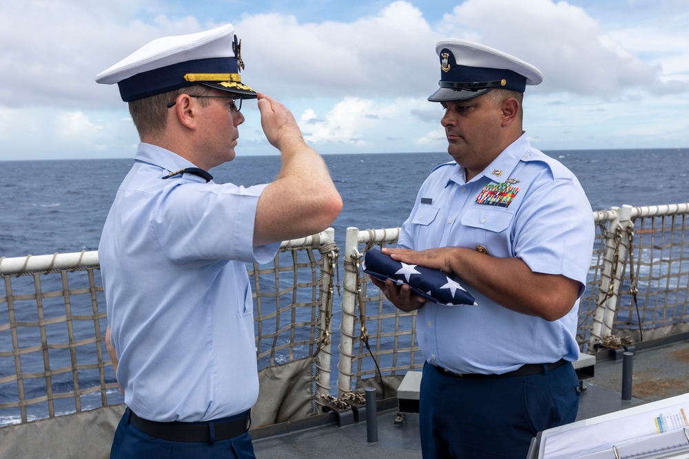 USCGC Waesche burial at sea for Master Chief Clarence Dowden Jr.