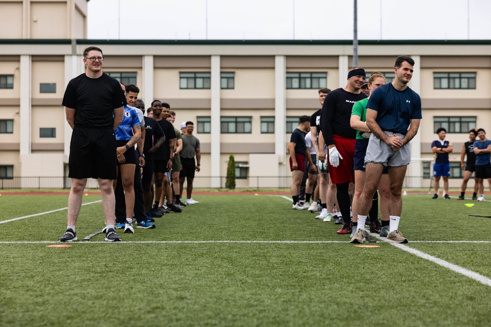 U.S. Marines and members of Japan Self Defense Force compete in a rugby match at Marine Corps Air Station Iwakuni