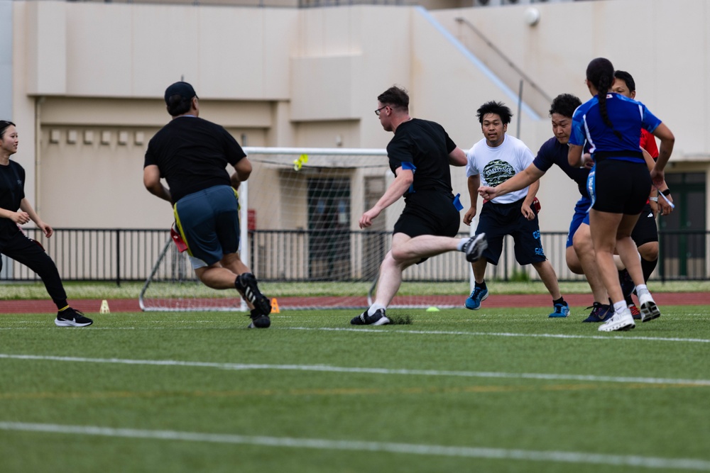 U.S. Marines and members of Japan Self Defense Force compete in a rugby match at Marine Corps Air Station Iwakuni