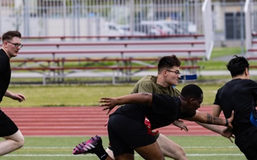 U.S. Marines and members of Japan Self Defense Force compete in a rugby match at Marine Corps Air Station Iwakuni