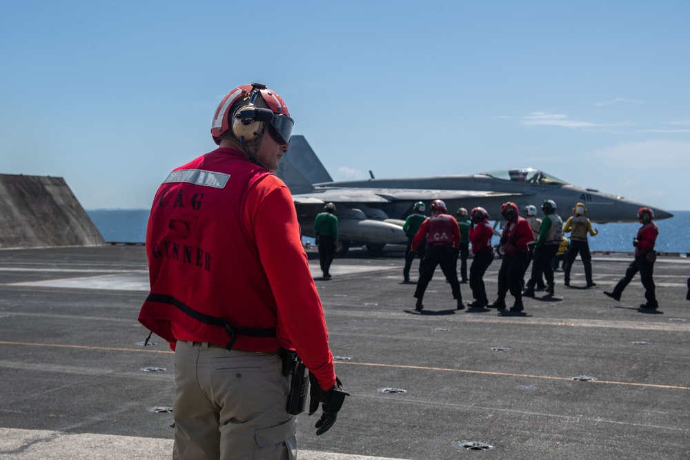 USS Ronald Reagan (CVN76) Sailors conduct flight deck operations